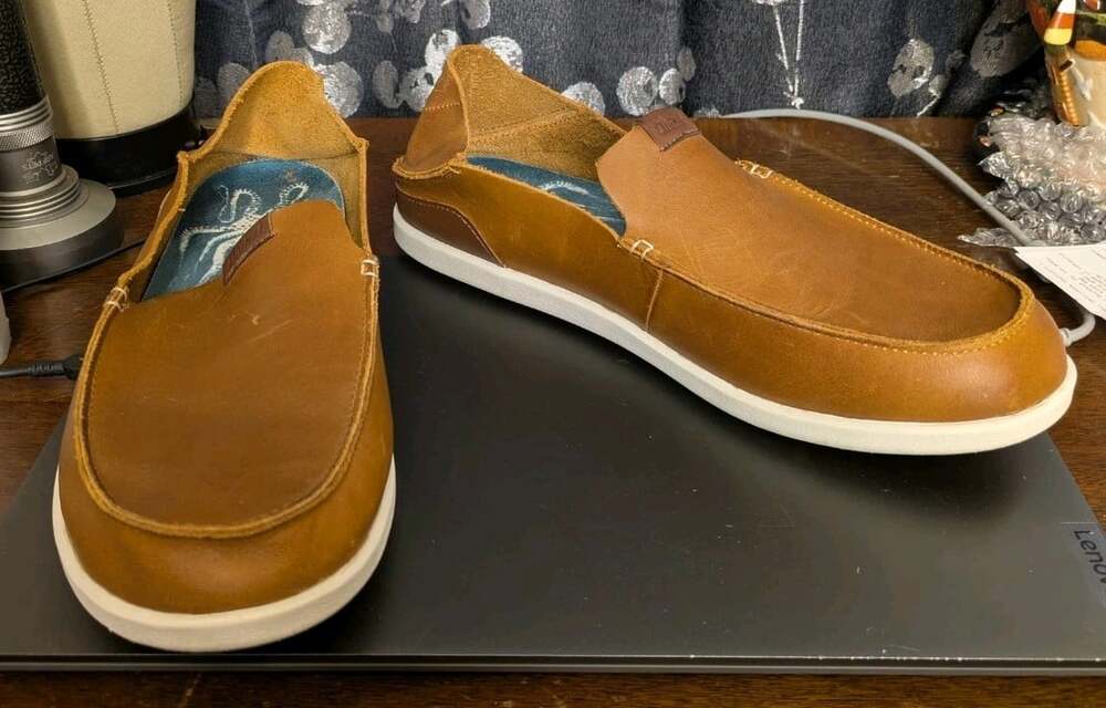 OluKai Nalukai Leather Fox Brown Slip-On Sneaker/Shoes Men’s Sz 10.5